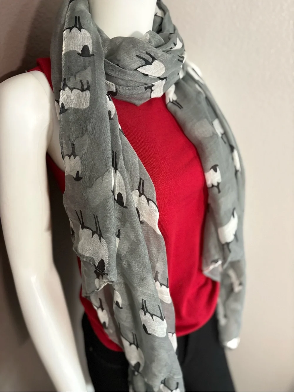 Gray Sheep Print Wrap Scarf